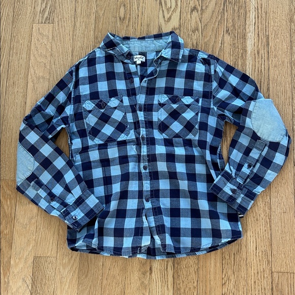 SPLENDID kids blue check shirt size 10 with pockets button down elbow patches - Picture 1 of 16